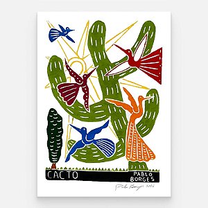 Xilogravura ''Cacto" M - Pablo Borges - PE