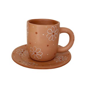 Caneca Bege com Pires - Luiza - Vale do Jequitinhonha - MG