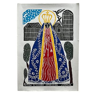 Xilogravura Nossa Senhora Aparecida - assinada por J. Borges - PE (no estado)