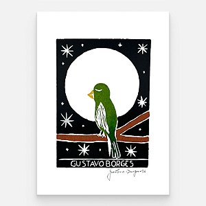 Xilogravura Passarinho Verde P - Gustavo Borges - PE