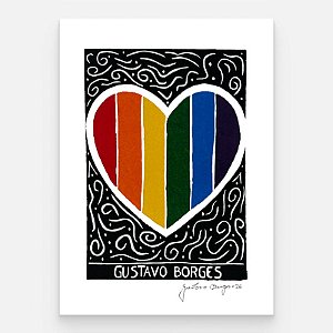 Xilogravura Coração LGBTQIA+ P - Gustavo Borges - PE