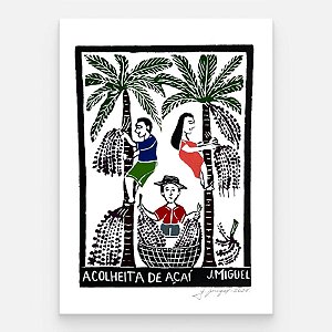 Xilogravura "A Colheita de Açaí" M - J. Miguel - PE