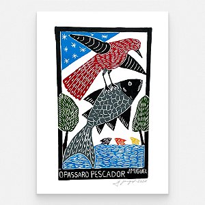 Xilogravura "O Pássaro Pescador" G - J. Miguel - PE