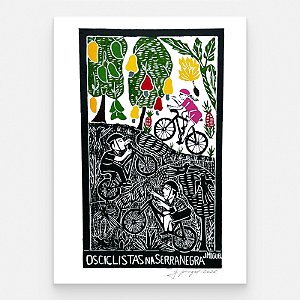 Xilogravura "Os Ciclistas na Serra Negra" G - J. Miguel - PE