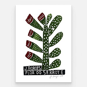 Xilogravura Flor do Serrote P - assinada por J. Borges - PE (Garimpo Especial)