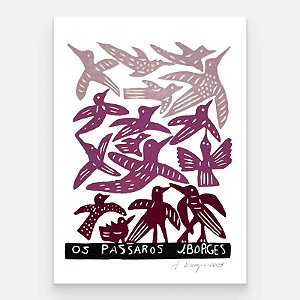 Xilogravura Os Pássaros M - assinada por J. Borges - PE (Garimpo Especial)