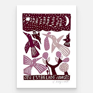 Xilogravura Céu Estrelado M - assinada por J. Borges - PE (Garimpo Especial)