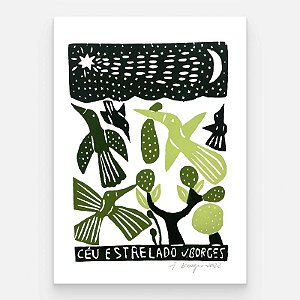 Xilogravura Céu Estrelado M - assinada por J. Borges - PE (Garimpo Especial)