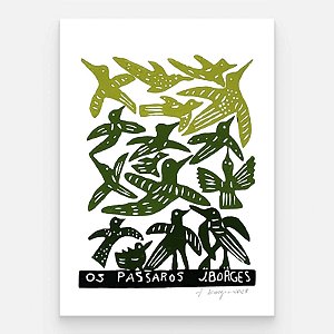 Xilogravura Os Pássaros M - assinada por J. Borges - PE (Garimpo Especial)