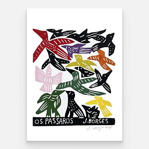 Xilogravura Os Pássaros M - assinada por J. Borges - PE (Garimpo Especial)