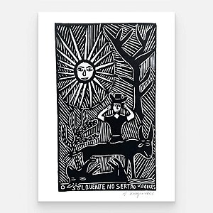 Xilogravura O Sol Quente no Sertão G - assinada por J. Borges - PE (Garimpo Especial)