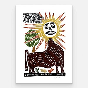 Xilogravura O Monstro do Sertão G - assinada por J. Borges - PE (Garimpo Especial)