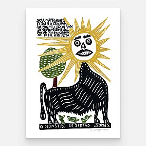 Xilogravura O Monstro do Sertão G - assinada por J. Borges - PE (Garimpo Especial)