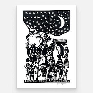 Xilogravura Como Vive as Sertanejas G - assinada por J. Borges - PE (Garimpo Especial)