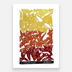 Xilogravura A Passarada G - assinada por J. Borges - PE (Garimpo Especial)