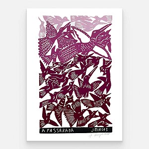 Xilogravura A Passarada G - assinada por J. Borges - PE (Garimpo Especial)