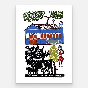 Xilogravura O Terreiro da Fazenda G - assinada por J. Borges - PE (Garimpo Especial)