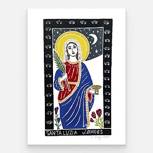Xilogravura Santa Luzia G - assinada por J. Borges - PE (Garimpo Especial)