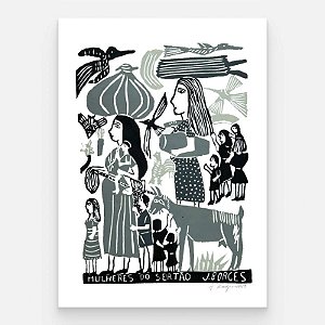 Xilogravura Mulheres do Sertão G - assinada por J. Borges - PE (Garimpo Especial)