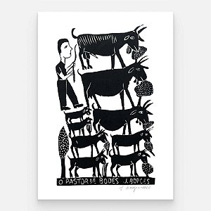 Xilogravura O Pastor de Bodes G - assinada por J. Borges - PE (Garimpo Especial)