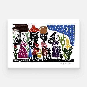 Xilogravura Mulheres do Sertão G - assinada por J. Borges - PE (Garimpo Especial)