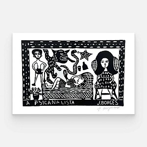 Xilogravura A Psicanalista G - assinada por J. Borges - PE (Garimpo Especial)