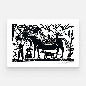 Xilogravura Os Retirantes G - assinada por J. Borges - PE (Garimpo Especial)