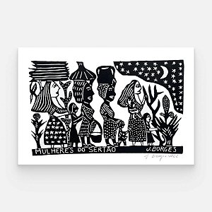 Xilogravura Mulheres do Sertão G - assinada por J. Borges - PE (Garimpo Especial)