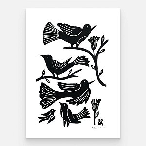 Xilogravura "Pássaros na Natureza" P (PB) - Edna - PE