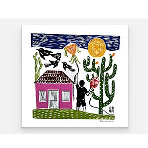 Xilogravura Quadrada "Soltando Pipa" M 2026 - Edna - PE