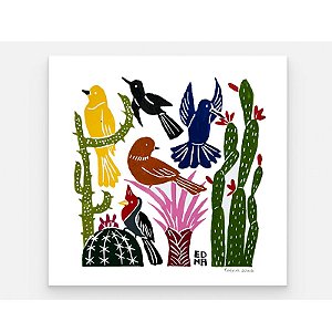 Xilogravura Quadrada "Pássaros" M - Edna - PE