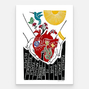 Xilogravura "Coração da Fé" G - Edna - PE