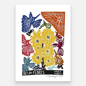 Xilogravura "Beija Flores 1" M 2026 - Pablo Borges - PE