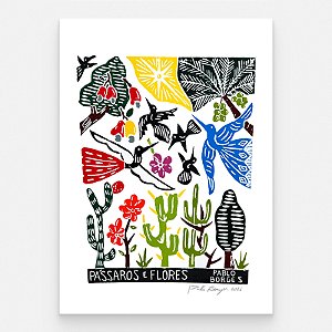 Xilogravura "Pássaros e Flores" M 2026 - Pablo Borges - PE