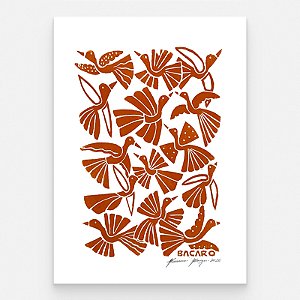 Xilogravura "Pássaros Coloridos 8" P 2026 - Bacaro Borges - PE