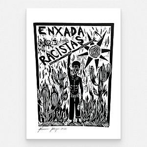 Xilogravura "Enxada nos Racistas" M 2026 - Bacaro Borges - PE