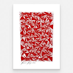 Xilogravura "Pássaros Vermelhos" M 2026 - Bacaro Borges - PE