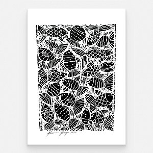 Xilogravura "Peixes Preto" M 2026 - Bacaro Borges - PE
