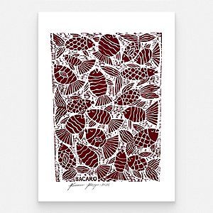 Xilogravura "Peixes Vinho" M 2026 - Bacaro Borges - PE