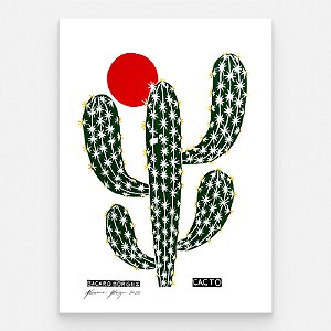 Xilogravura "Cacto Verde e Sol Laranja" G 2026 - Bacaro Borges - PE