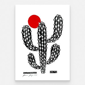 Xilogravura "Cacto Preto e Sol Laranja" G 2026 - Bacaro Borges - PE