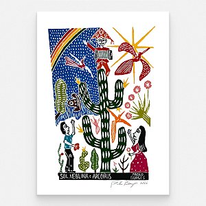 Xilogravura ''Sol, Neblina e Arco-Íris" G 2026 - Pablo Borges - PE