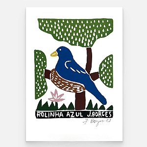Xilogravura Rolinha Azul P - assinada por J. Borges - PE (Raridade)