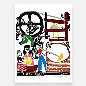 Xilogravura A Farinhada G - assinada por J. Borges - PE