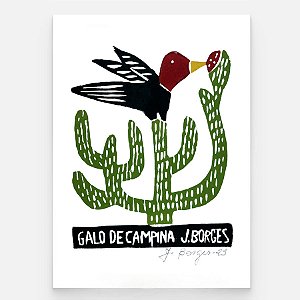 Xilogravura Galo de Campina P - assinada por J. Borges - PE (Raridade)