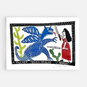 Xilogravura A mulher e o Dragão G - assinada por J. Borges - PE
