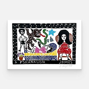 Xilogravura A Psicanalista G - assinada por J. Borges - PE (Raridade)