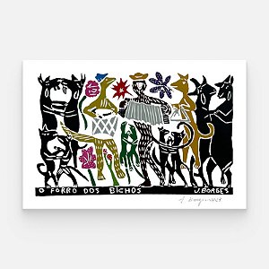 Xilogravura O Forró dos Bichos G - assinada por J. Borges - PE (Raridade)