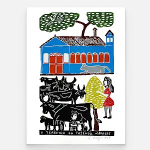 Xilogravura O Terreiro da Fazenda G - assinada por J. Borges - PE (Última Peça)