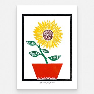 Xilogravura "Girassol no Vaso" P - Bacaro Borges - PE
